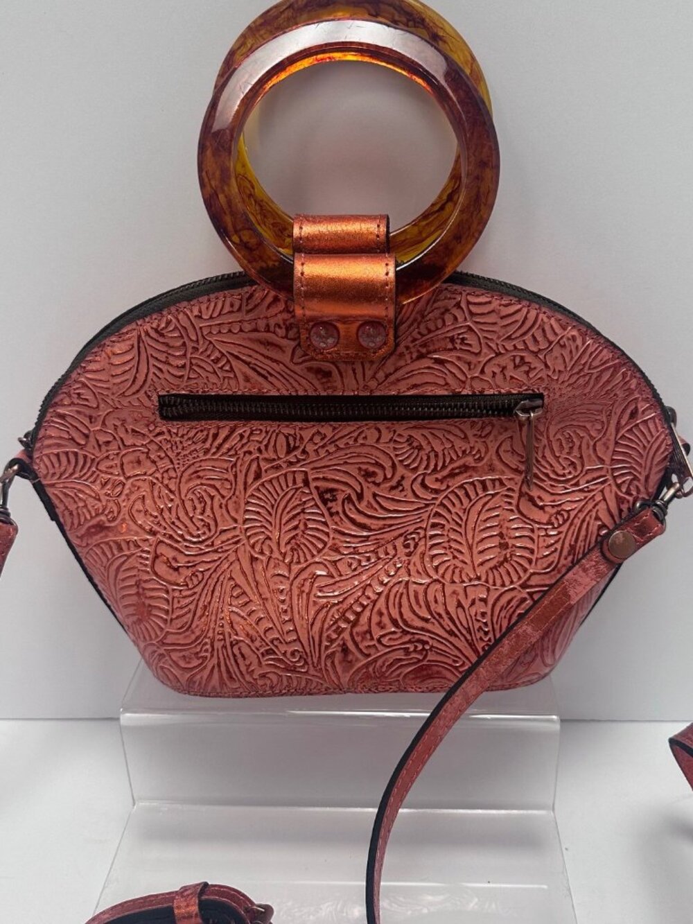 Patricia Nash Aria Embossed Tooled Leather Crossbody Purse Metallic Copper Y2K
